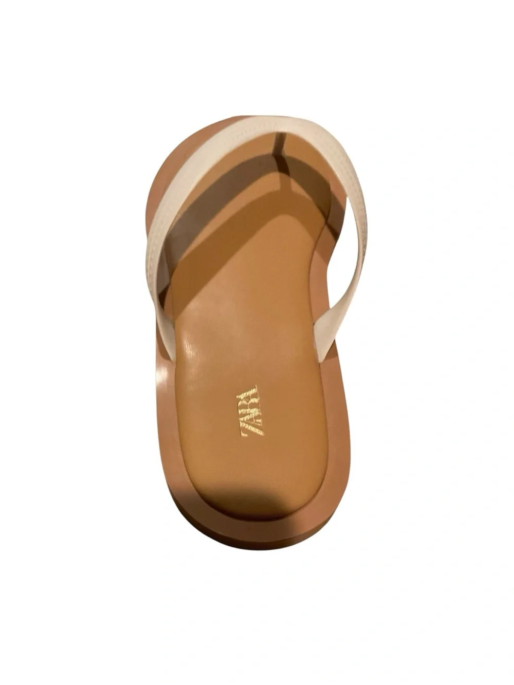 Zara Cream Strap Tan Footbed Flip Sandals - Picture 5 of 10